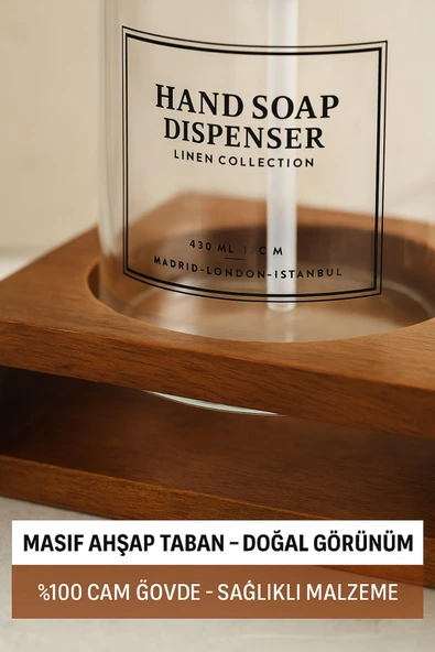 2’li Cam Ahşap Standlı Banyo Seti – Sabunluk ve Bardak – 430 ml – Modern Şık Tasarım - 4