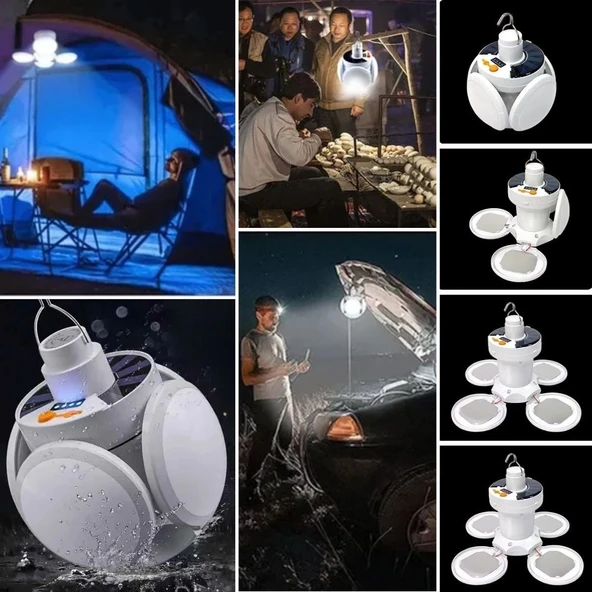 5 Led'li 3 Farklı Işık Modlu Açılıp Kapanabilir Led Kanatlı Güneş Enerjili Solar Aydınlatma Asılabilir Kamp Feneri - Resim 2
