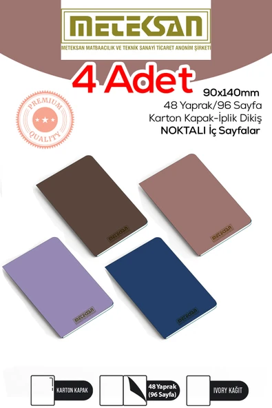4'lü 9x14 Cm Ebat Not Defteri ivory Kağıt Dokulu Karton Kapak İplik Dikiş ürün görseli 1