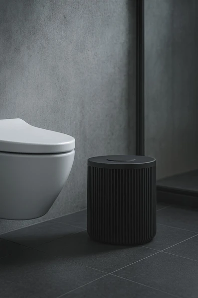 Lines Serisi Siyah Akrilik Çöp Kovası – Silindir, 5 Litre, 25cm, Kolay Temizlenir - 3372 - 4