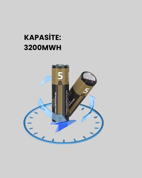 USB Type-C ile Hızlı Şarj Edilebilen AA Lityum Pil - Resim 4