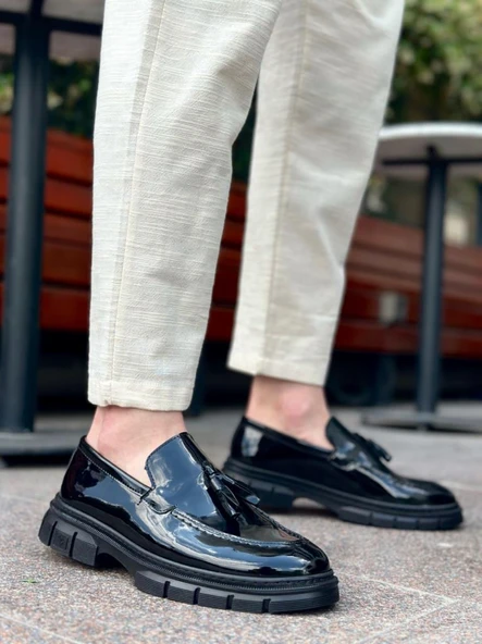 BA0240 Püsküllü Rugan Klasik Yüksek Taban Casual Erkek Ayakkabı - Resim 2