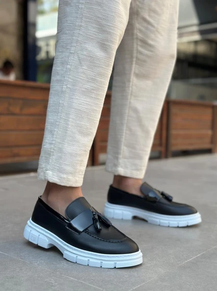 BA0240 Yüksek Taban Klasik Parlak Püsküllü Siyah Erkek Ayakkabı - Resim 3