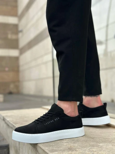 BA0104 Bağcıklı Siyah Süet Beyaz Taban Spor Klasik Erkek Ayakkabı - 3