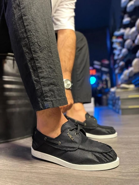 Knack Mevsimlik Keten Ayakkabı 008 Siyah (Beyaz Taban) - Resim 2