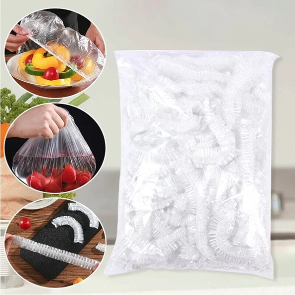 100 Adet Lastikli Tazeliği Koruyan Tencere ve Tabak Bonesi  Esnek Strech Kapak - Resim 4