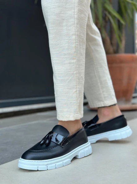 BA0240 Yüksek Taban Klasik Parlak Püsküllü Siyah Erkek Ayakkabı - Resim 2