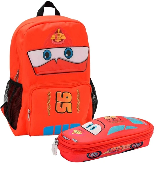 Cars Lightning McQueen Çanta ve Kalemlik Seti | Lisanslı Çocuk Okul Çantası - 1