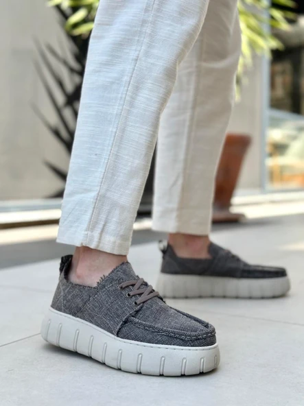 BA0676 BOA Kahverengi Keten Yüksek Taban Erkek Yazlık Ayakkabı - Resim 4