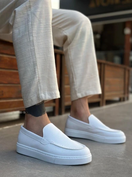 BA0241 Bağcıksız Yüksek Taban Beyaz Cilt Erkek Ayakkabı ürün görseli