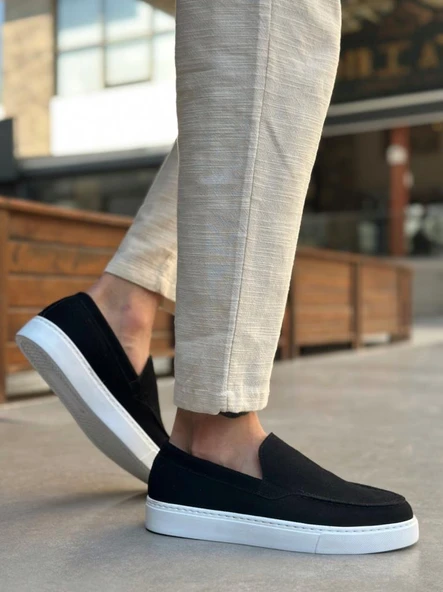 BA0241 Bağcıksız Yüksek Taban Siyah Süet Erkek Ayakkabı - Resim 2