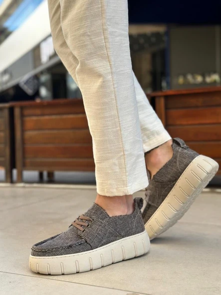 BA0676 BOA Kahverengi Keten Yüksek Taban Erkek Yazlık Ayakkabı - Resim 2