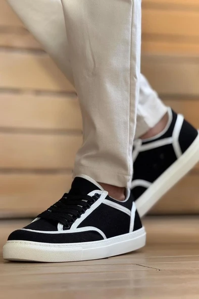 CH2505 - Keten Erkek Ayakkabı SİYAH - BEYAZ - Resim 3