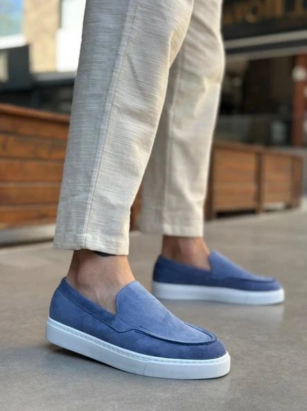 BA0241 Bağcıksız Yüksek Taban Mavi Süet Erkek Ayakkabı - Resim 2