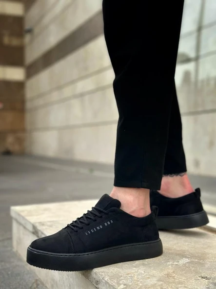 BA0104 Bağcıklı Siyah Süet Spor Klasik Erkek Ayakkabı - Resim 2