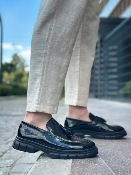 BA0240 Püsküllü Rugan Klasik Yüksek Taban Casual Erkek Ayakkabı - Resim 3