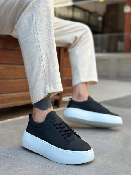 LE11 Bağcıklı Erkek Yüksek Taban Siyah Spor Ayakkabı ürün görseli