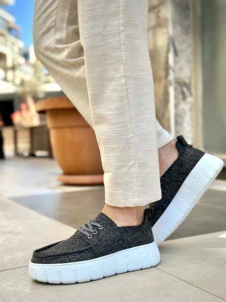 BA0676 BOA Gri Keten Yüksek Taban Erkek Yazlık Ayakkabı - Resim 3