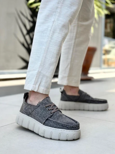 BA0676 BOA Kahverengi Keten Yüksek Taban Erkek Yazlık Ayakkabı - Resim 3