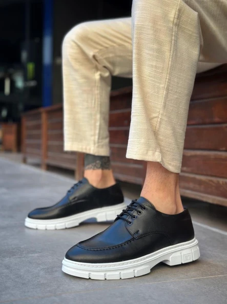 BA0237 Bağcıklı Rugan Klasik Yüksek Taban Cilt Siyah Casual Erkek Ayakkabı - Resim 2