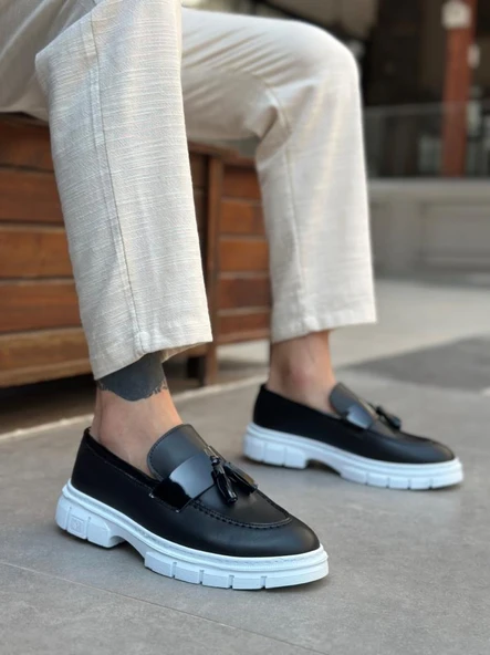 BA0240 Yüksek Taban Klasik Parlak Püsküllü Siyah Erkek Ayakkabı ürün görseli