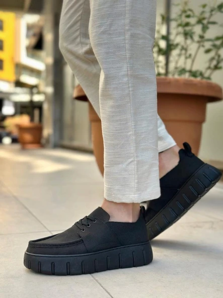 BA0676 BOA Siyah Keten Yüksek Taban Erkek Yazlık Ayakkabı - Resim 3
