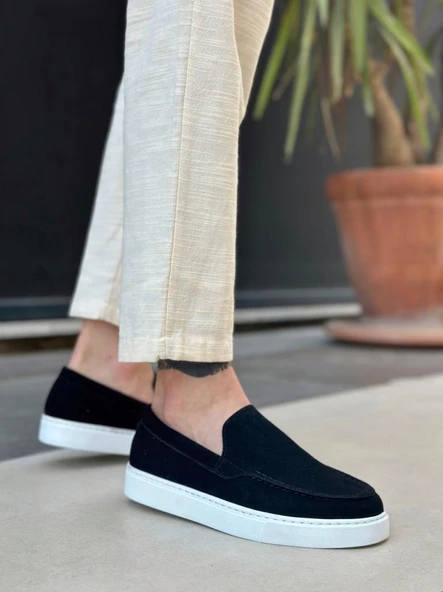 BA0241 Bağcıksız Yüksek Taban Siyah Süet Erkek Ayakkabı - Resim 4