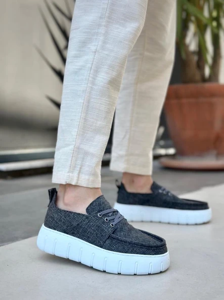 BA0676 BOA Gri Keten Yüksek Taban Erkek Yazlık Ayakkabı - Resim 2