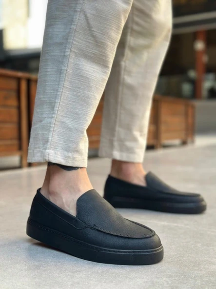 BA0241 Bağcıksız Siyah Taban Cilt Erkek Ayakkabı - Resim 2