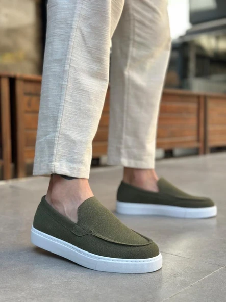 BA0241 Bağcıksız Yüksek Taban Haki Süet Erkek Ayakkabı - Resim 2