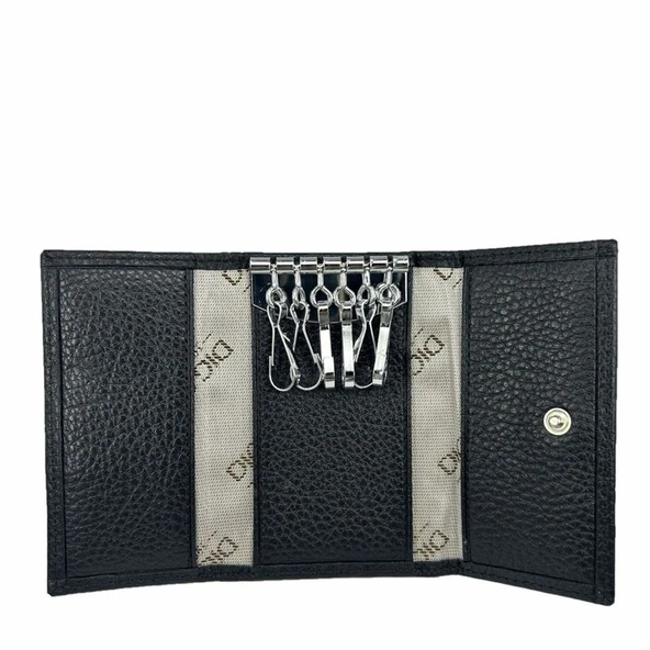 Hakiki Deri Organizer Dikey Avuçiçi Anahtarlık Siyah - Resim 3