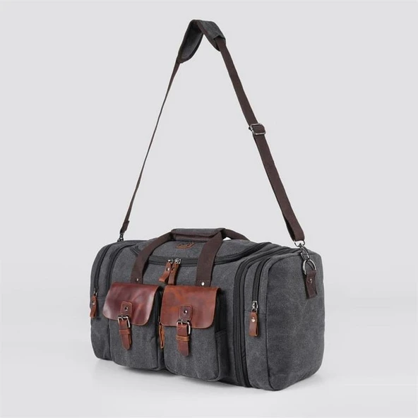 ÇÇS 40232 Genişleyebilir Kanvas Seyahat Çantası Valiz Siyah - Resim 6