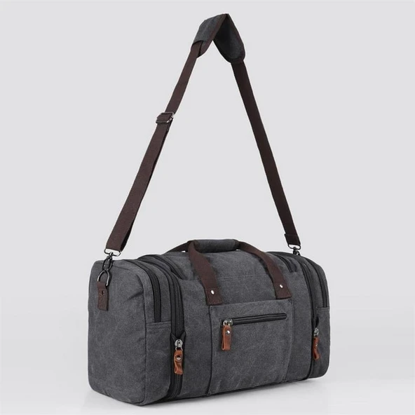 ÇÇS 40232 Genişleyebilir Kanvas Seyahat Çantası Valiz Siyah - Resim 7