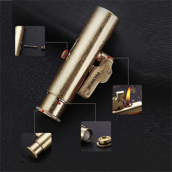 Promise Vintage Çakmak Benzinli Muhtar Çakmağı Sarı - Resim 3