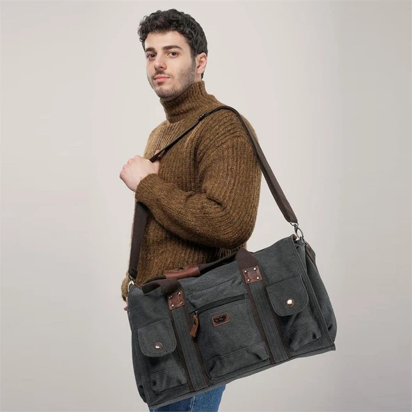 ÇÇS 40233 Kanvas Geniş Hacimli Seyahat Çantası Siyah - Resim 4