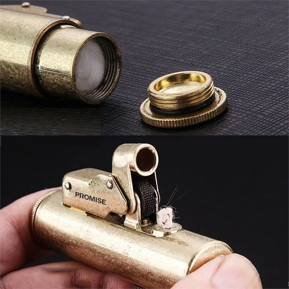 Promise Vintage Çakmak Benzinli Muhtar Çakmağı Sarı - Resim 5