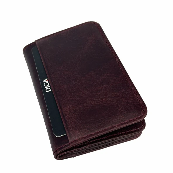 Diga 1169 Hakiki Deri Minimal Kartlık Bordo - Resim 4
