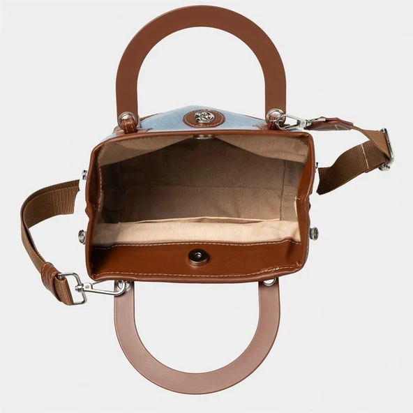 Classy Mini Keten Kadın Çanta Mavi - Resim 3