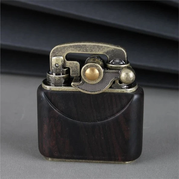 Sm-090T Vintage Benzinli Ahşap Çakmak Siyah ürün görseli 1
