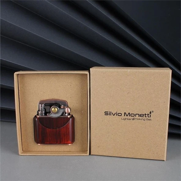 Sm-090T Vintage Benzinli Ahşap Çakmak Kestane - Resim 3