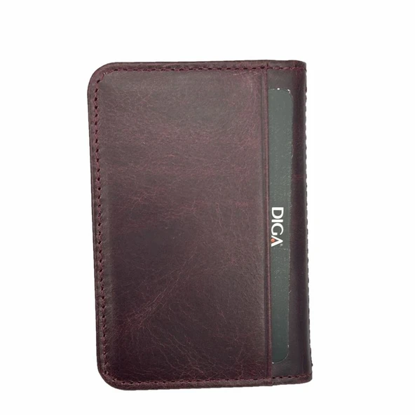 Diga 1169 Hakiki Deri Minimal Kartlık Bordo - Resim 5