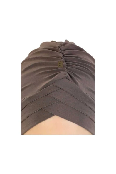 Üç Bantlı Bone, Kahverengi Dış Bone Hazır Hijab Tesettür Sandy Kumaş - Resim 2