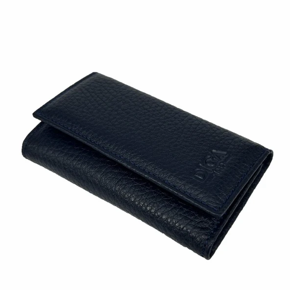 Hakiki Deri Organizer Dikey Avuçiçi Anahtarlık Lacivert - Resim 3