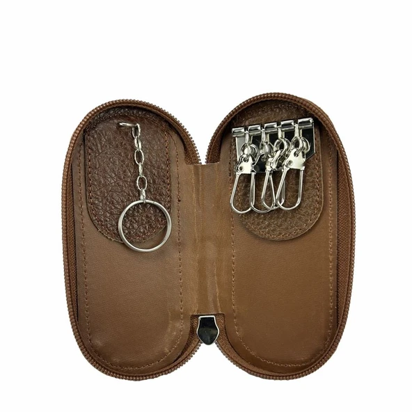 Hakiki Deri Fermuarlı Anahtarlık Şık ve Fonksiyonel Taba - Resim 6