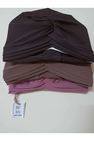 Üç Bantlı Bone, Kahverengi Dış Bone Hazır Hijab Tesettür Sandy Kumaş - Resim 4