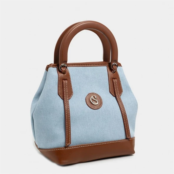 Classy Mini Keten Kadın Çanta Mavi ürün görseli 1