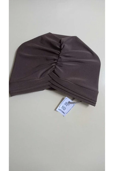 Üç Bantlı Bone, Kahverengi Dış Bone Hazır Hijab Tesettür Sandy Kumaş - Resim 5