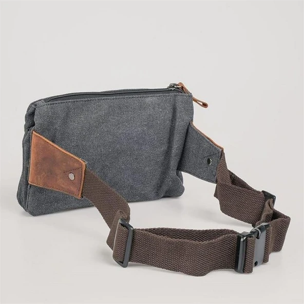 ÇÇS 31510 Çift Kanvas Bel Çantası Siyah - Resim 5