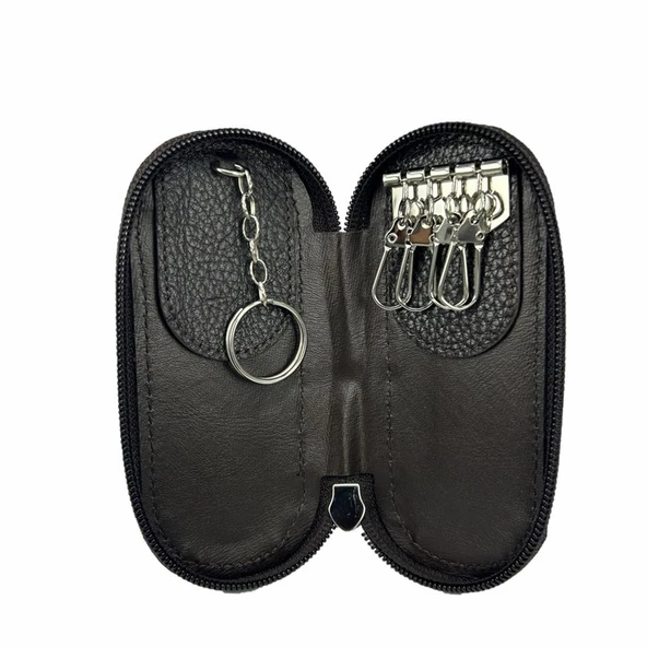 Hakiki Deri Fermuarlı Anahtarlık Şık ve Fonksiyonel Kahve - Resim 3