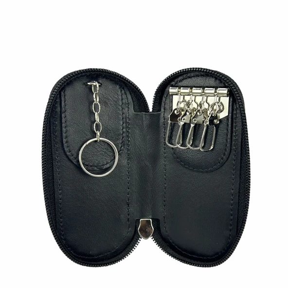 Hakiki Deri Fermuarlı Anahtarlık Şık ve Fonksiyonel Siyah - Resim 5
